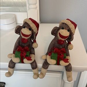Sock Monkey Stocking Hangers Red and Brown